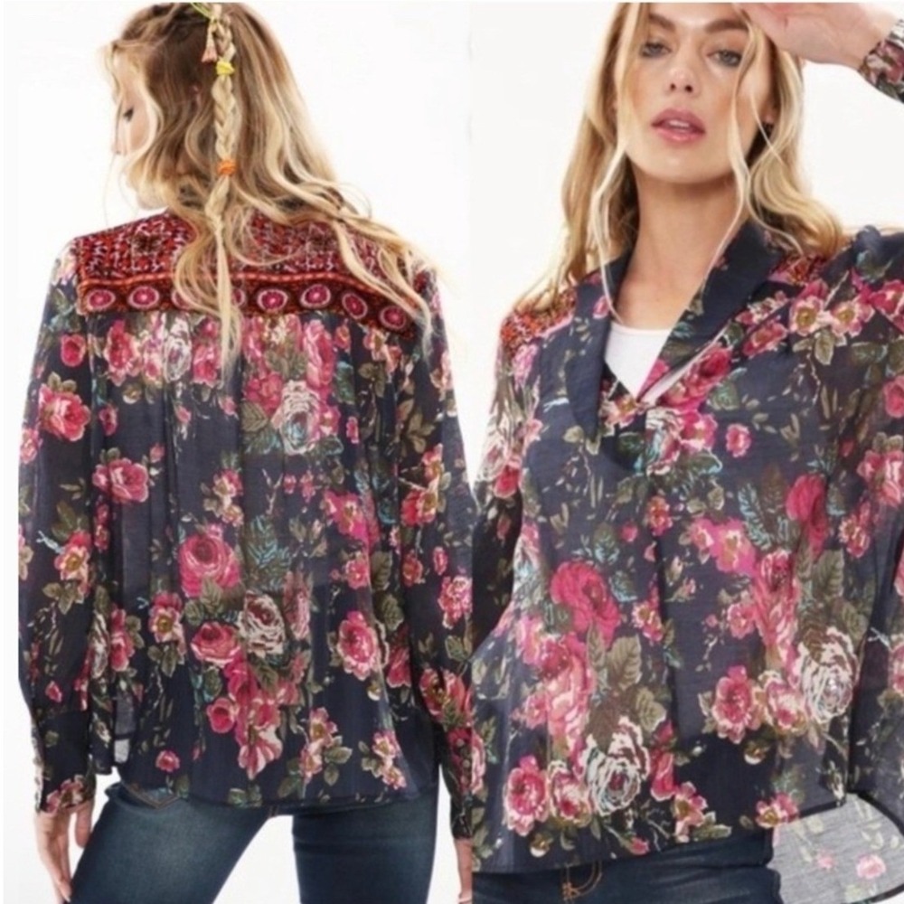 Aratta Women's Diana Long Sleeve Floral Top Medium